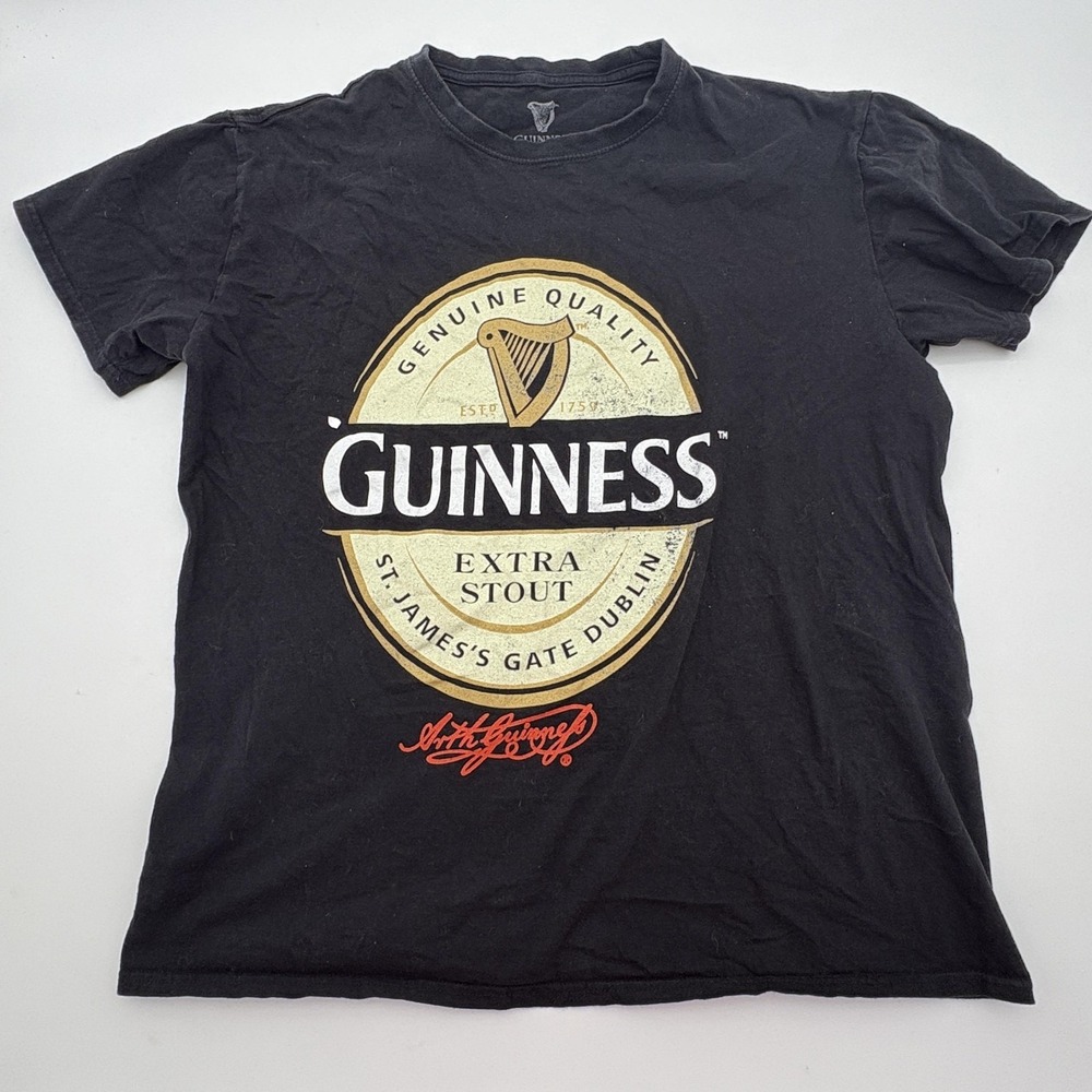 Guinness Shirt Mens Medium Black Extra Stout Beer Logo Graphic Tee Irish Pub